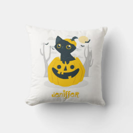 かぼちゃから出るかわいいハロウィン猫こうもりムーン クッション