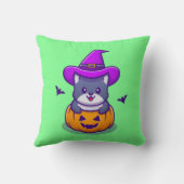 かぼちゃから出るかわいい魔女飛んでいるこうもり クッション (裏面)