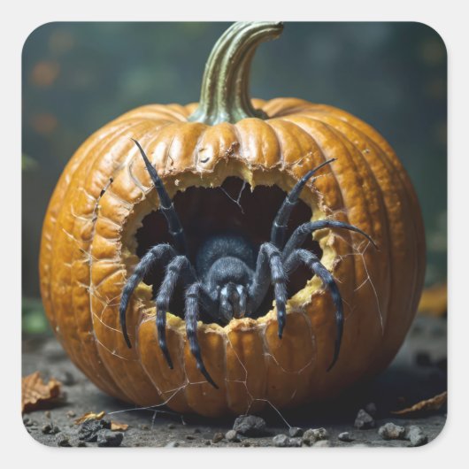 かぼちゃから這い出る黒いクモ スクエアシール (正面)
