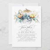 かぼちゃがやってくる！ベイビーシャワーのサクセレントと秋の装飾 招待状 (正面)