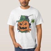 かぼちゃがクモを釣ってハロウィンにする Tシャツ (正面)