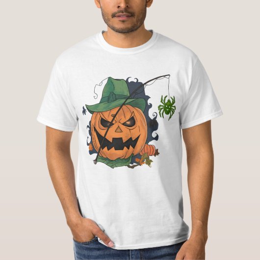 かぼちゃがクモを釣ってハロウィンにする Tシャツ (正面)