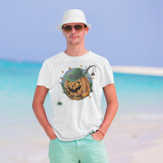 かぼちゃがクモを釣ってハロウィンにする Tシャツ
