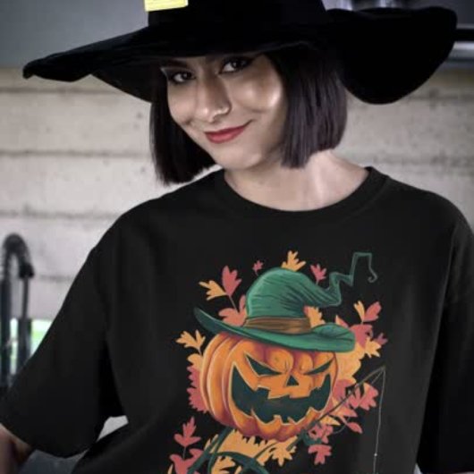 かぼちゃがクモを釣ってハロウィンにする Tシャツ
