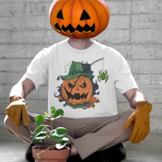 かぼちゃがクモを釣ってハロウィンにする Tシャツ