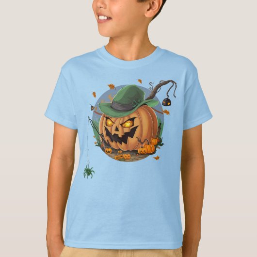 かぼちゃがクモを釣ってハロウィンにする Tシャツ (正面)