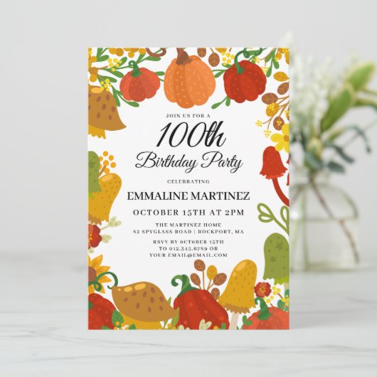 かぼちゃきのこの森秋100誕生日 招待状 (スタンド正面)