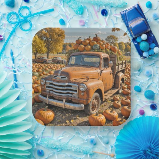かぼちゃでいっぱいの古いトラック ペーパープレート (パーティー)