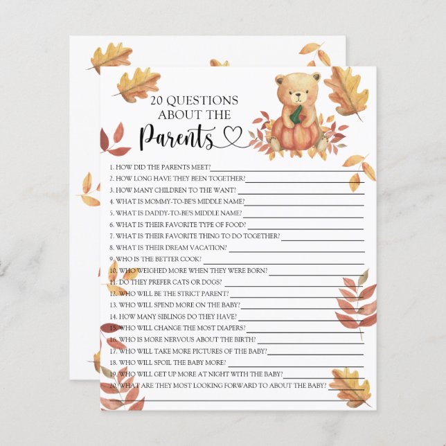 かぼちゃでクマ – 親についてのゲーム (正面/裏面)