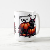 かぼちゃで愛らしい黒い子猫 コーヒーマグカップ (正面右)