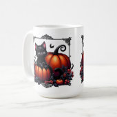 かぼちゃで愛らしい黒い子猫 コーヒーマグカップ (正面左)