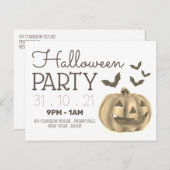 かぼちゃとコウモリ、ハロウィンパーティーの招待状 案内ポストカード (正面/裏面)