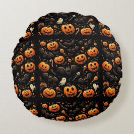 かぼちゃとコウモリ ラウンドクッション