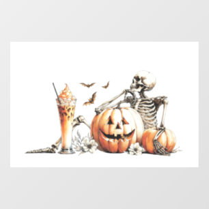 かぼちゃとドリンクのスケルトン。ハロウィン. ウィンドウサイン