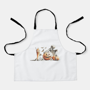 かぼちゃとドリンクのスケルトン。ハロウィン. エプロン