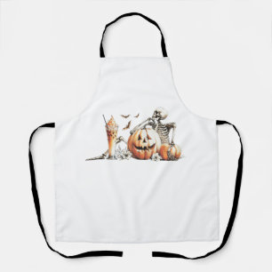 かぼちゃとドリンクのスケルトン。ハロウィン. エプロン