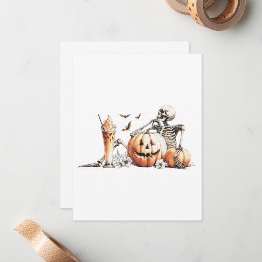 かぼちゃとドリンクのスケルトン。ハロウィン. ノートカード (正面/裏面インサイチュ)