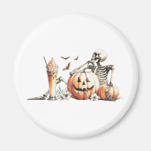 かぼちゃとドリンクのスケルトン。ハロウィン. マグネット (正面)