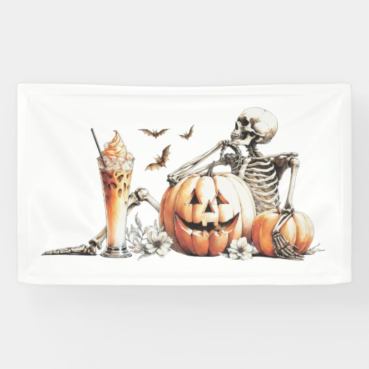 かぼちゃとドリンクのスケルトン。ハロウィン. 横断幕 (横)
