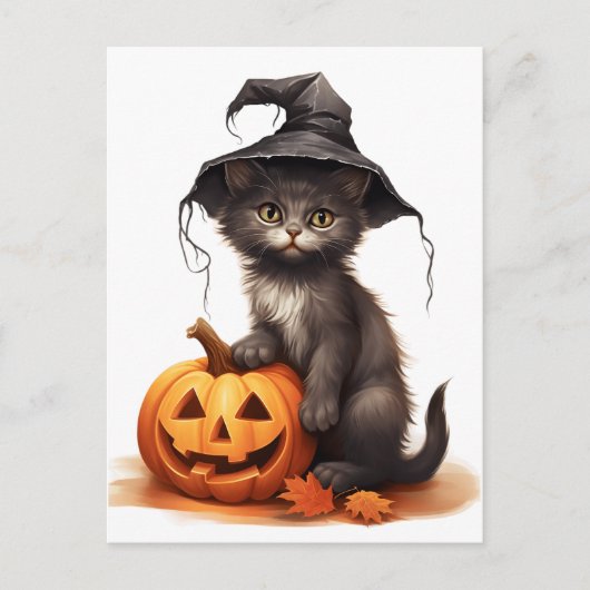 かぼちゃとハロウィンの猫 シーズンポストカード (正面)
