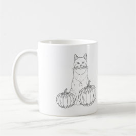かぼちゃと猫のシンプルな秋の線画と名前 コーヒーマグカップ