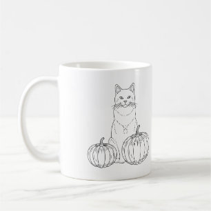 かぼちゃと猫のシンプルな秋の線画と名前 コーヒーマグカップ