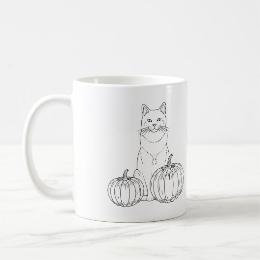 かぼちゃと猫のシンプルな秋の線画と名前 コーヒーマグカップ (左)