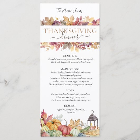 かぼちゃと紅葉素朴感謝祭メニュー メニュー (正面)