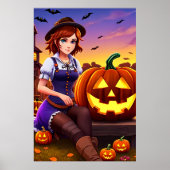 かぼちゃと茶色い帽子をかぶった女性 | AI Art ポスター (正面)