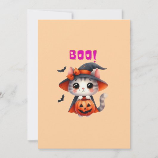 かぼちゃと魔女の帽子が付いたかわいいハロウィン猫の装飾 シーズンカード (正面)