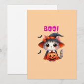かぼちゃと魔女の帽子が付いたかわいいハロウィン猫の装飾 シーズンカード (正面/裏面)