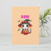 かぼちゃと魔女の帽子が付いたかわいいハロウィン猫の装飾 シーズンカード (スタンド正面)