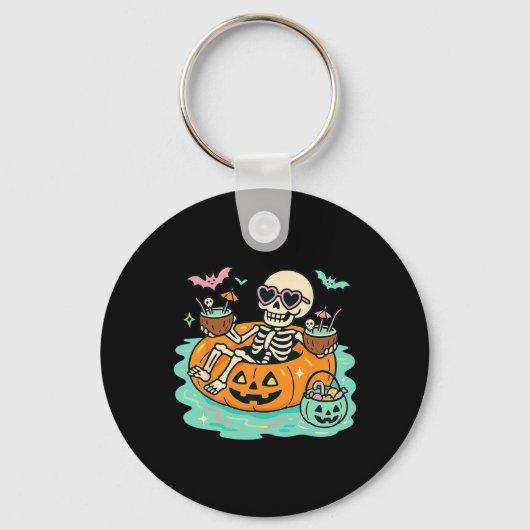 かぼちゃに乗ったスカル 浮き輪 ハロウィン プール キーホルダー (正面)