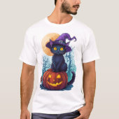 かぼちゃに乗った魔女猫 Tシャツ (正面)