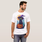 かぼちゃに乗った魔女猫 Tシャツ (正面フル)
