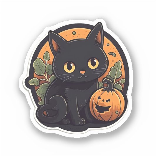 かぼちゃのいるかわいい猫 シール (正面)