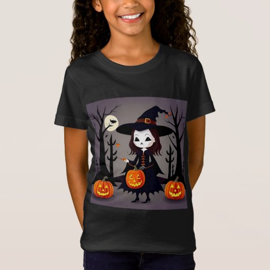 かぼちゃのいるハロウィンの魔女 Tシャツ (正面)