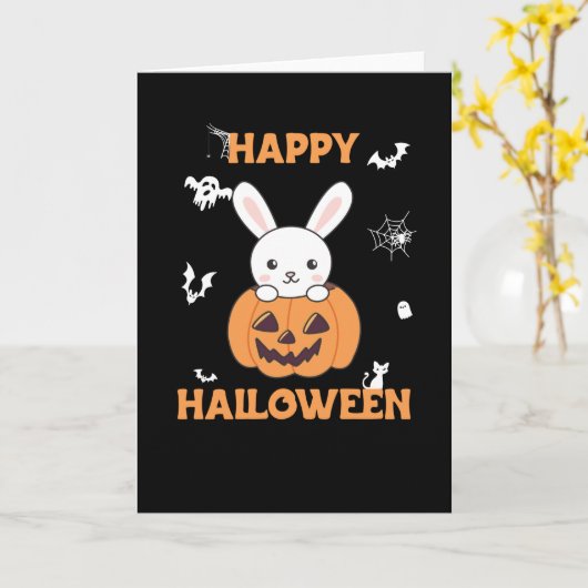 かぼちゃのウサギ ハロウィン かわいいウサギたち カード (黄色い花)