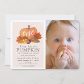 かぼちゃのオータムリーフピンクガールフォト1歳誕生日 招待状 (正面)
