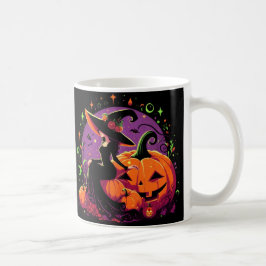 かぼちゃのコーヒーマグに座って考える魔女 コーヒーマグカップ
