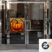 かぼちゃのステンドグラス窓にしがみつく ウィンドウサイン (オフィスドア)