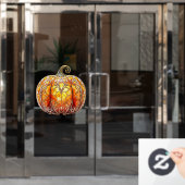 かぼちゃのステンドグラス窓にしがみつく ウィンドウサイン (オフィスドア)