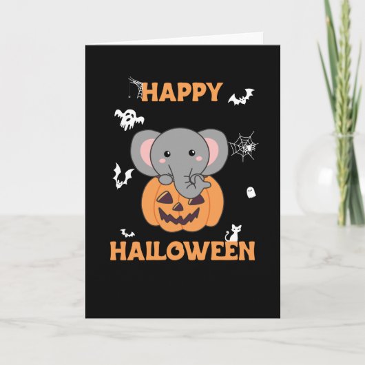 かぼちゃのゾウ かわいいゾウ ハッピー ハロウィン カード (正面)