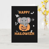 かぼちゃのゾウ かわいいゾウ ハッピー ハロウィン カード (黄色い花)