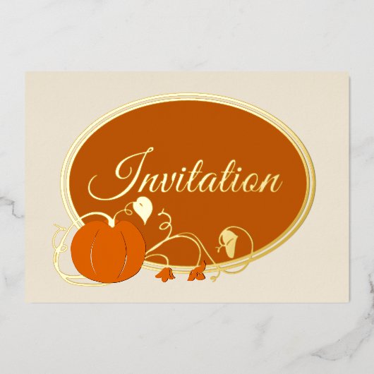 かぼちゃのツルがおしゃれな招待状 箔招待状 (正面)