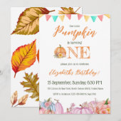 かぼちゃのテーマのカラフルな子供の最初の誕生日パーティー 招待状 (正面/裏面)