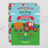 かぼちゃのトラクターの誕生日ハーベストパーティー 招待状 (正面/裏面)