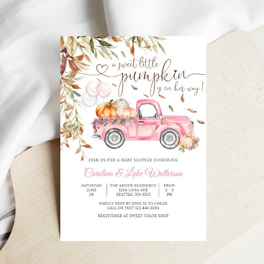 かぼちゃのトラックの女の子の赤ちゃん歓迎会の招待状 招待状