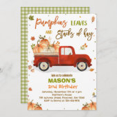 かぼちゃのトラックの誕生日パーティー 秋の かぼちゃの誕生日 招待状 (正面/裏面)