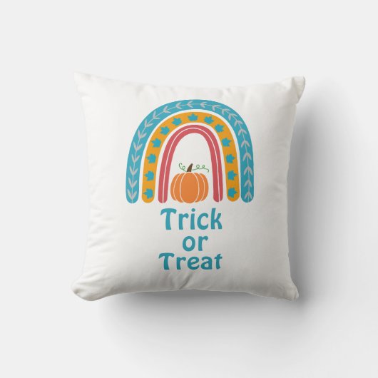 かぼちゃのトリックまたはトリートの下の素敵な虹 クッション (正面)